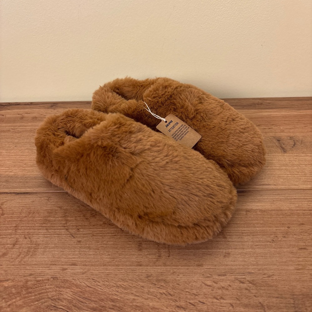 New Skims Faux Fur Slipper Camel Tan Women Size 35 Loungewear Plush Comfort Warm